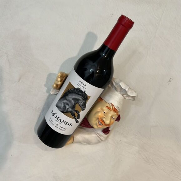 Pampered Italian Chef Wine Bottle Holder Ceramic Bust Red Neck Scarf White Hat - Picture 10 of 14